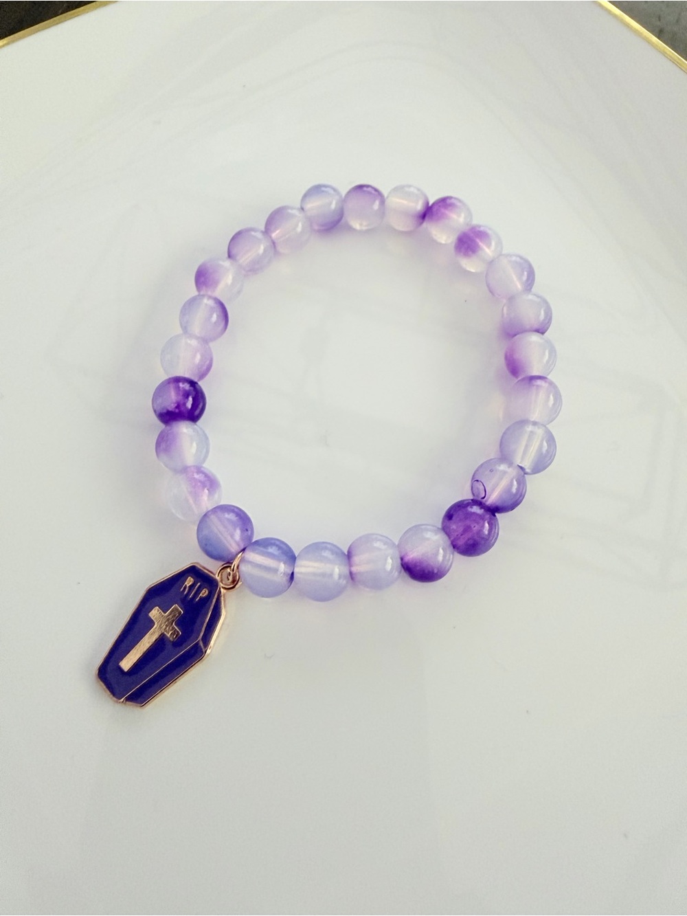 Halloween Purple Beaded Coffin Charm Bracelet Purple Goth Jewelry